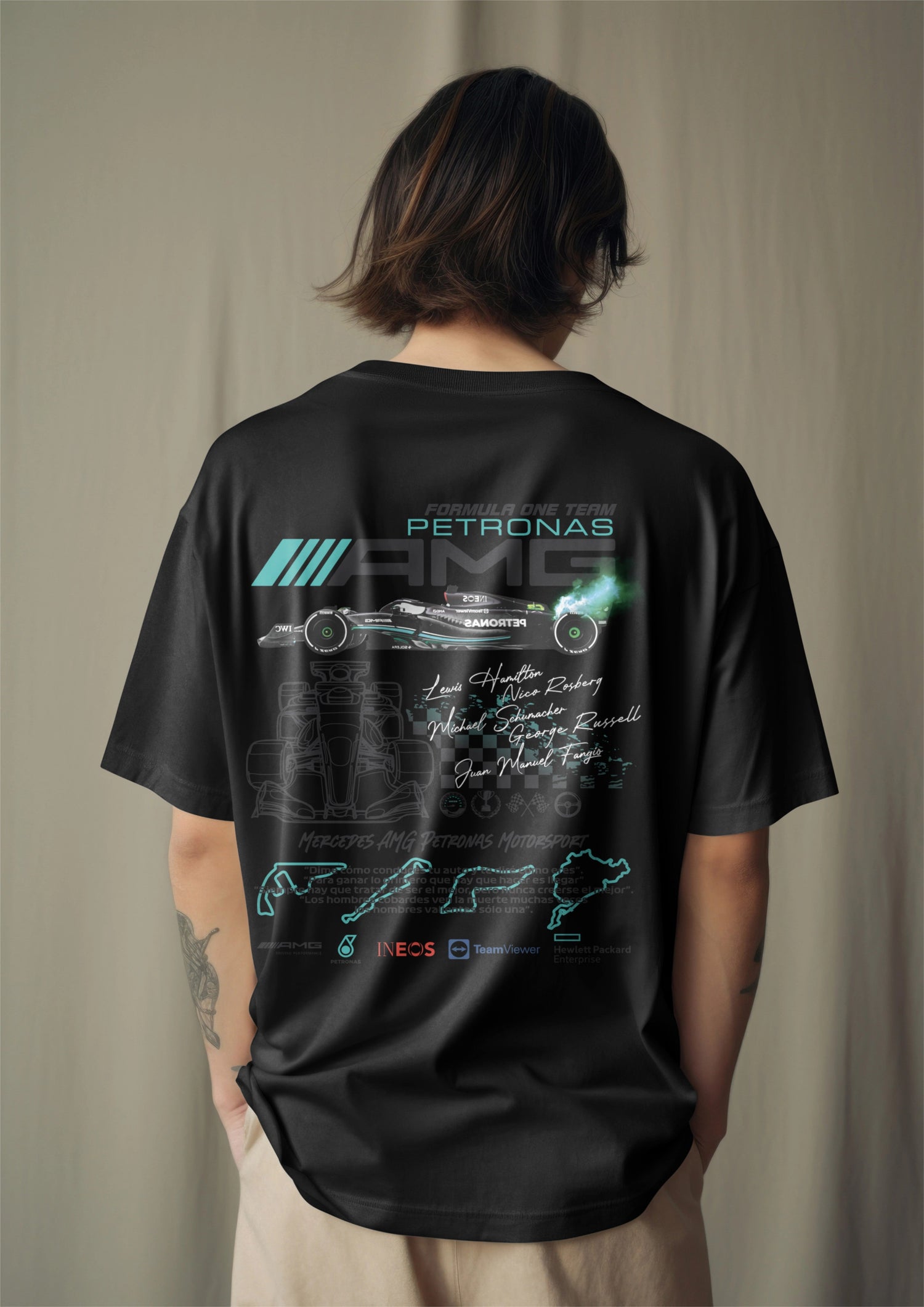 F1 Mercedes AMG Petronas 1 Printed Oversized T-shirt Harble Outfits