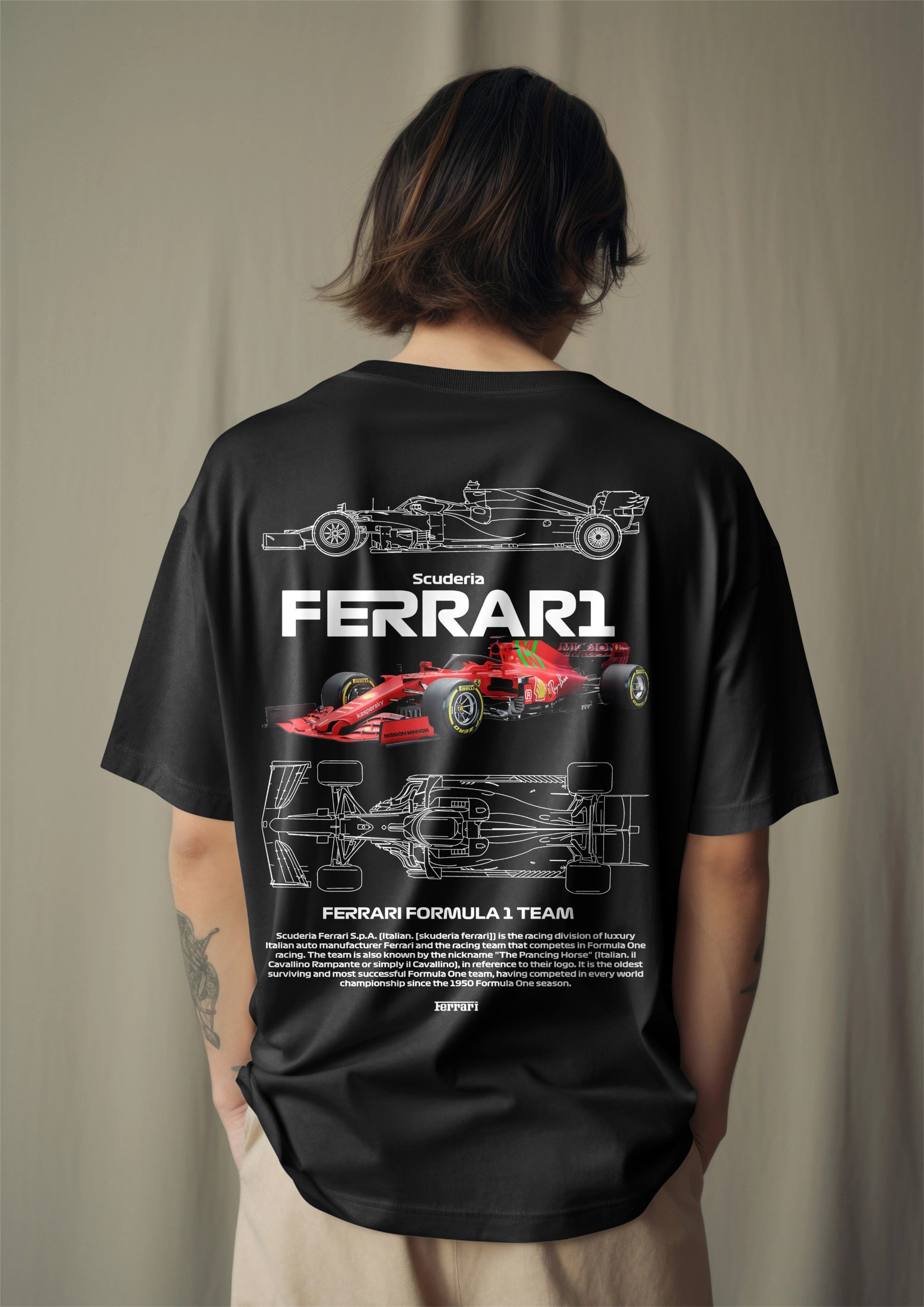 F1 Scuderia Ferrari 1 Printed Oversized T-shirt Harble Outfits