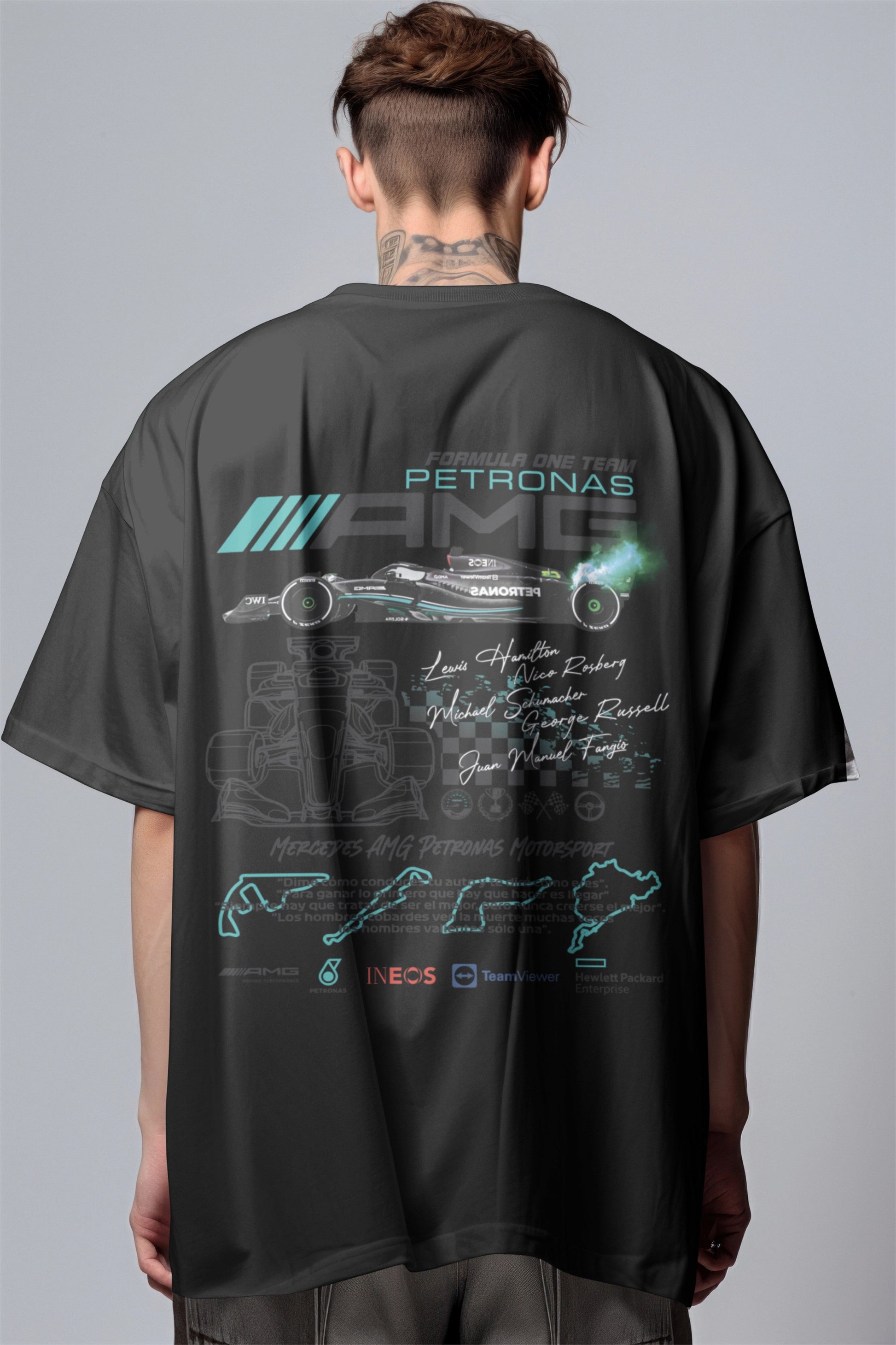 F1 Mercedes AMG Petronas 1 Printed Oversized T-shirt Harble Outfits