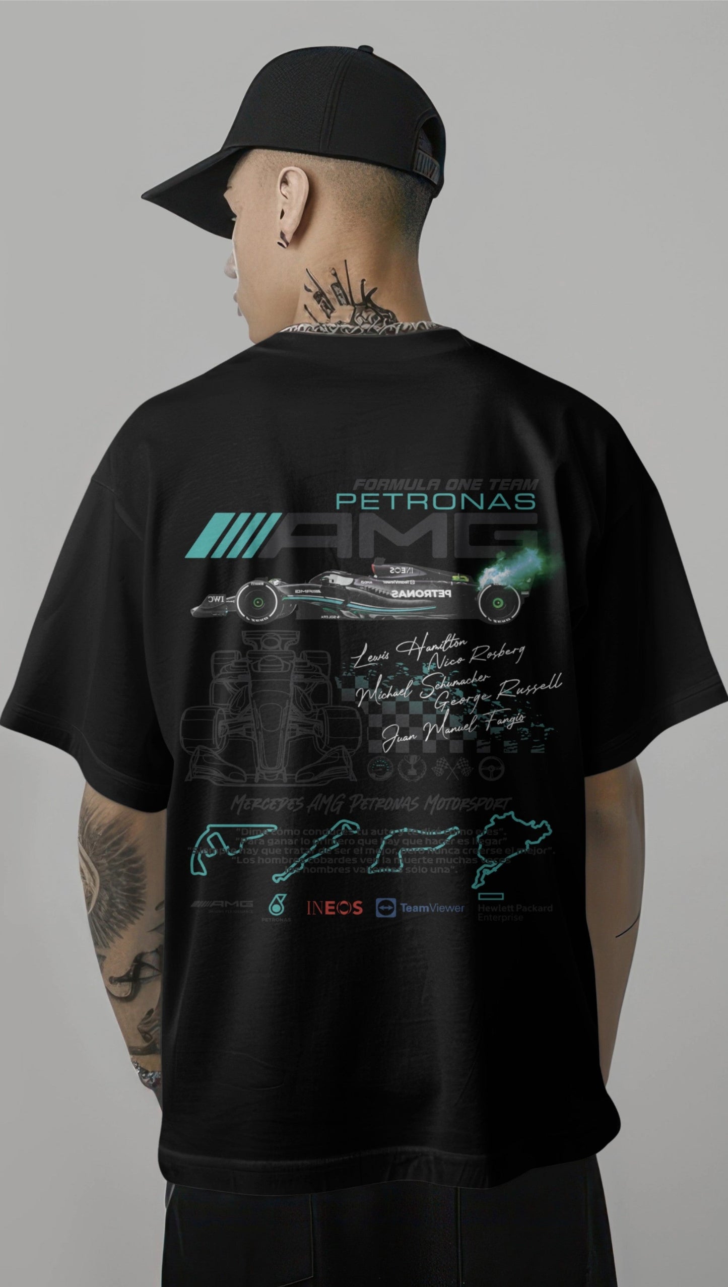 F1 Mercedes AMG Petronas 1 Printed Oversized T-shirt Harble Outfits