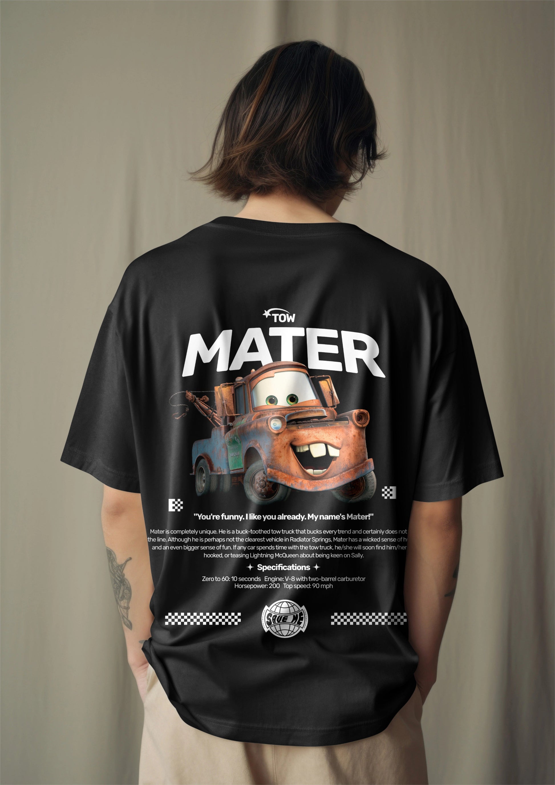 Tow Mater Graphic Printed Oversized T-shirt – Rusty But Reliable Edition Harble Outfits
