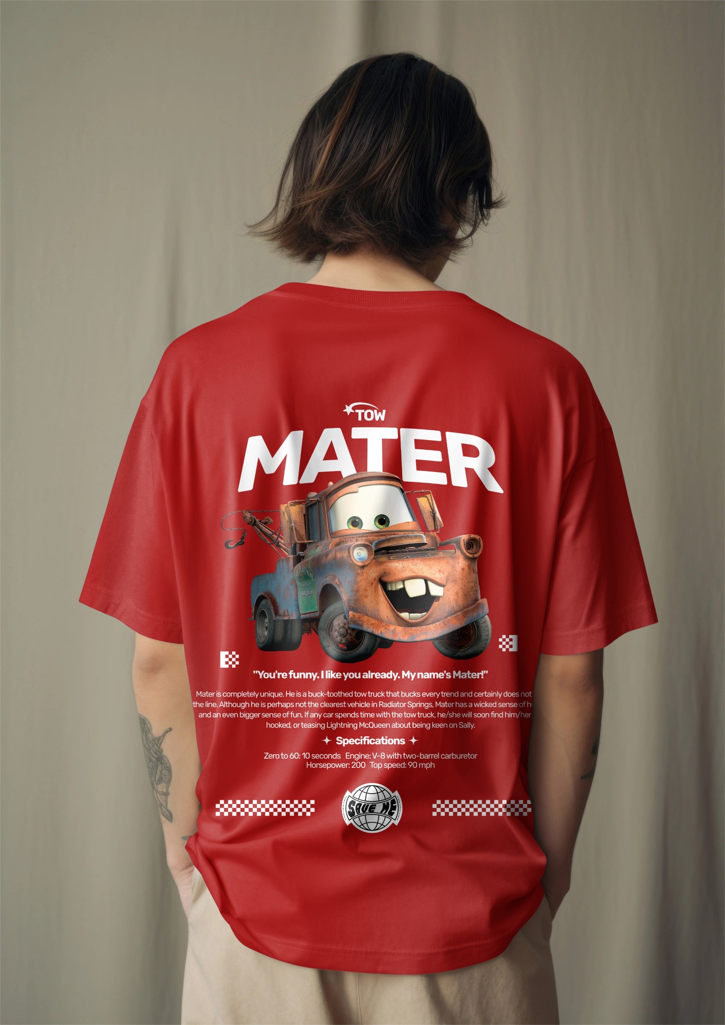 Tow Mater Graphic Printed Oversized T-shirt – Rusty But Reliable Edition Harble Outfits