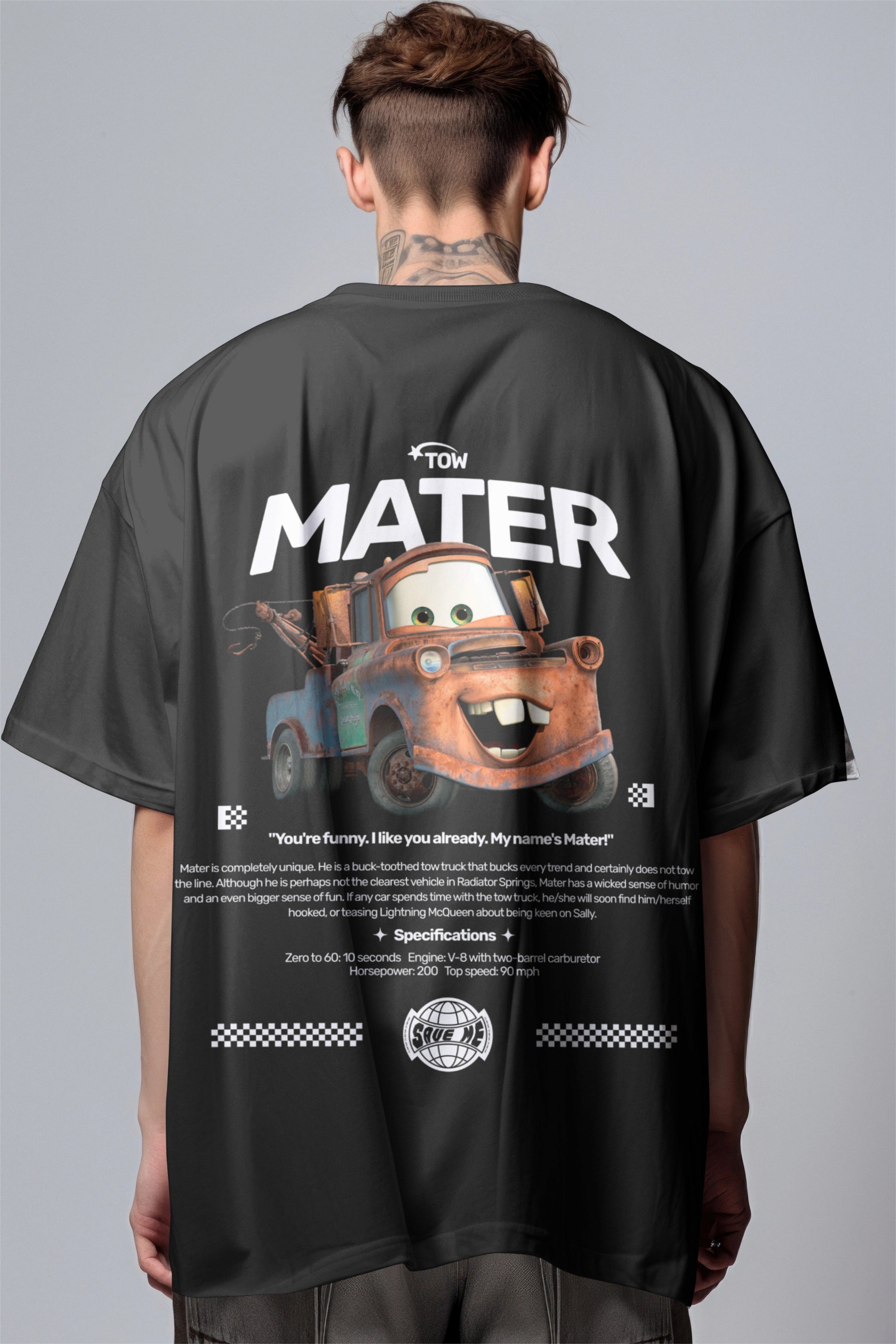 Tow Mater Graphic Printed Oversized T-shirt – Rusty But Reliable Edition Harble Outfits