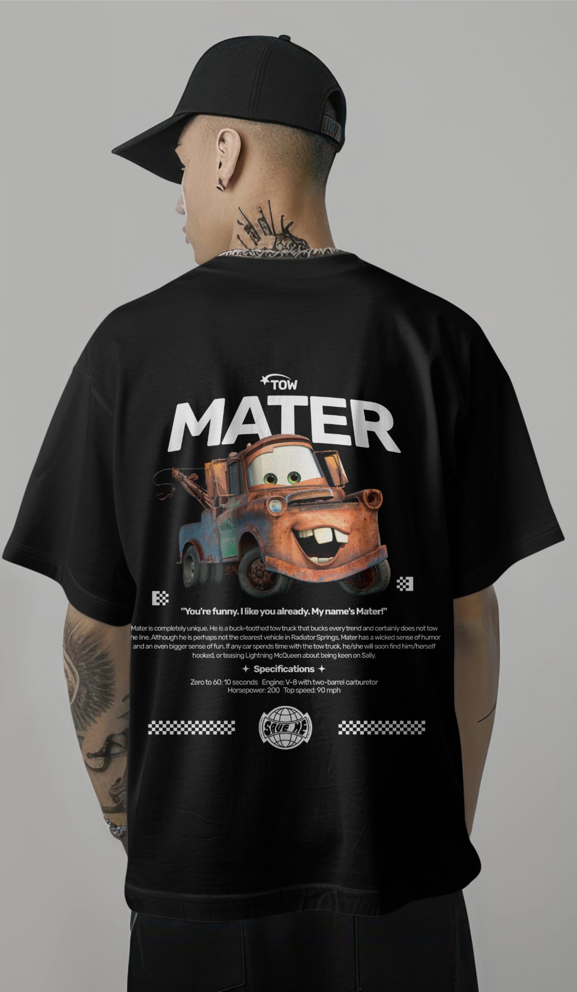 Tow Mater Graphic Printed Oversized T-shirt – Rusty But Reliable Edition Harble Outfits