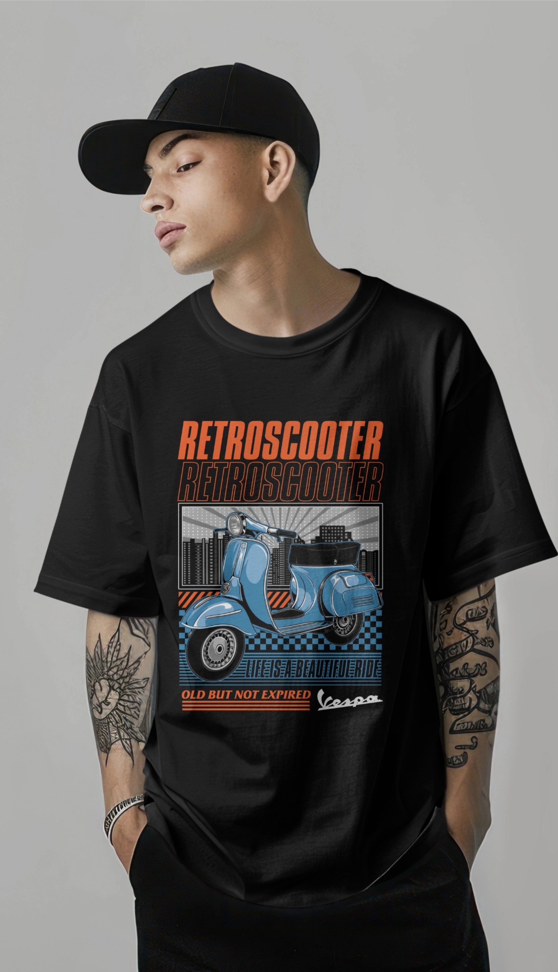 Retro Blue Vespa Graphic Printed Oversized T-shirt - Old But Not Expired Harble Outfits