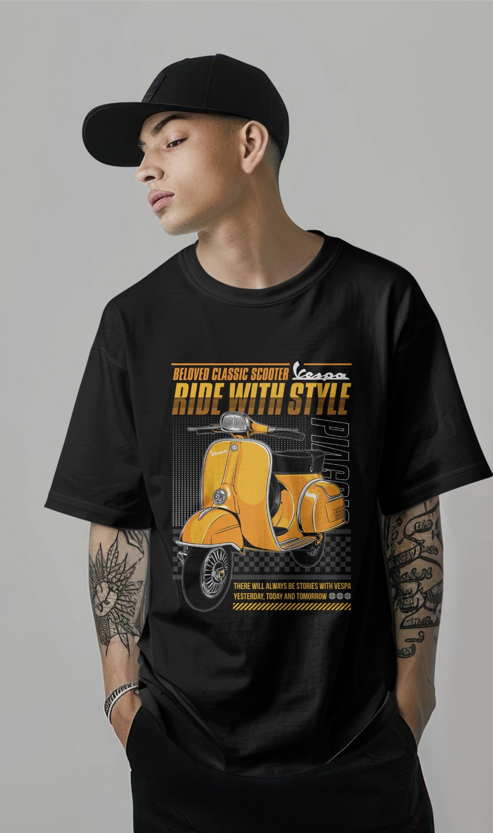 Vespa “Ride with Style” Retro Scooter Graphic Printed Oversized T-shirt Harble Outfits