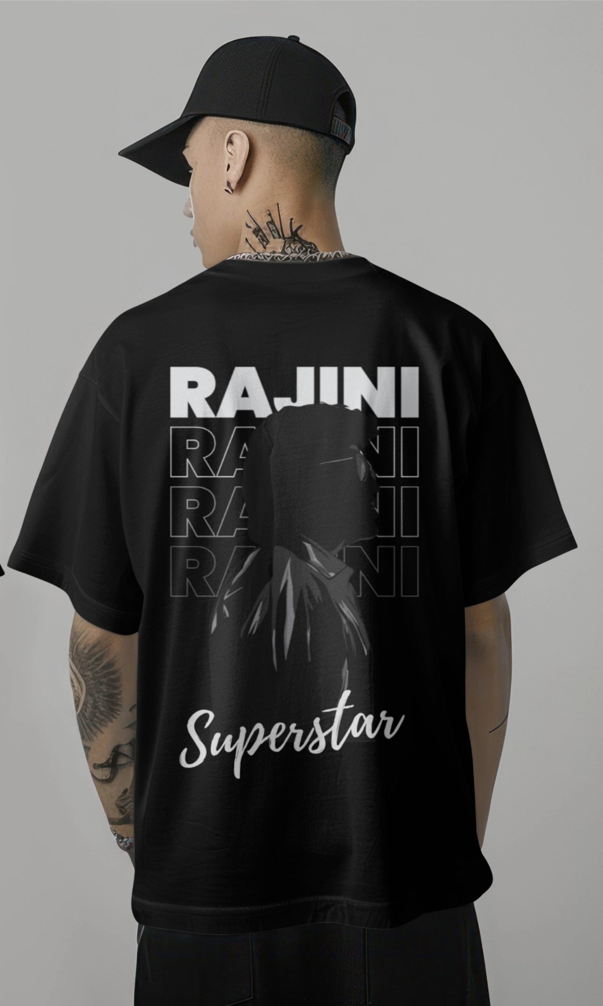Rajini Superstar Back-Print Oversized T-Shirt – Black Drop Harble Outfits