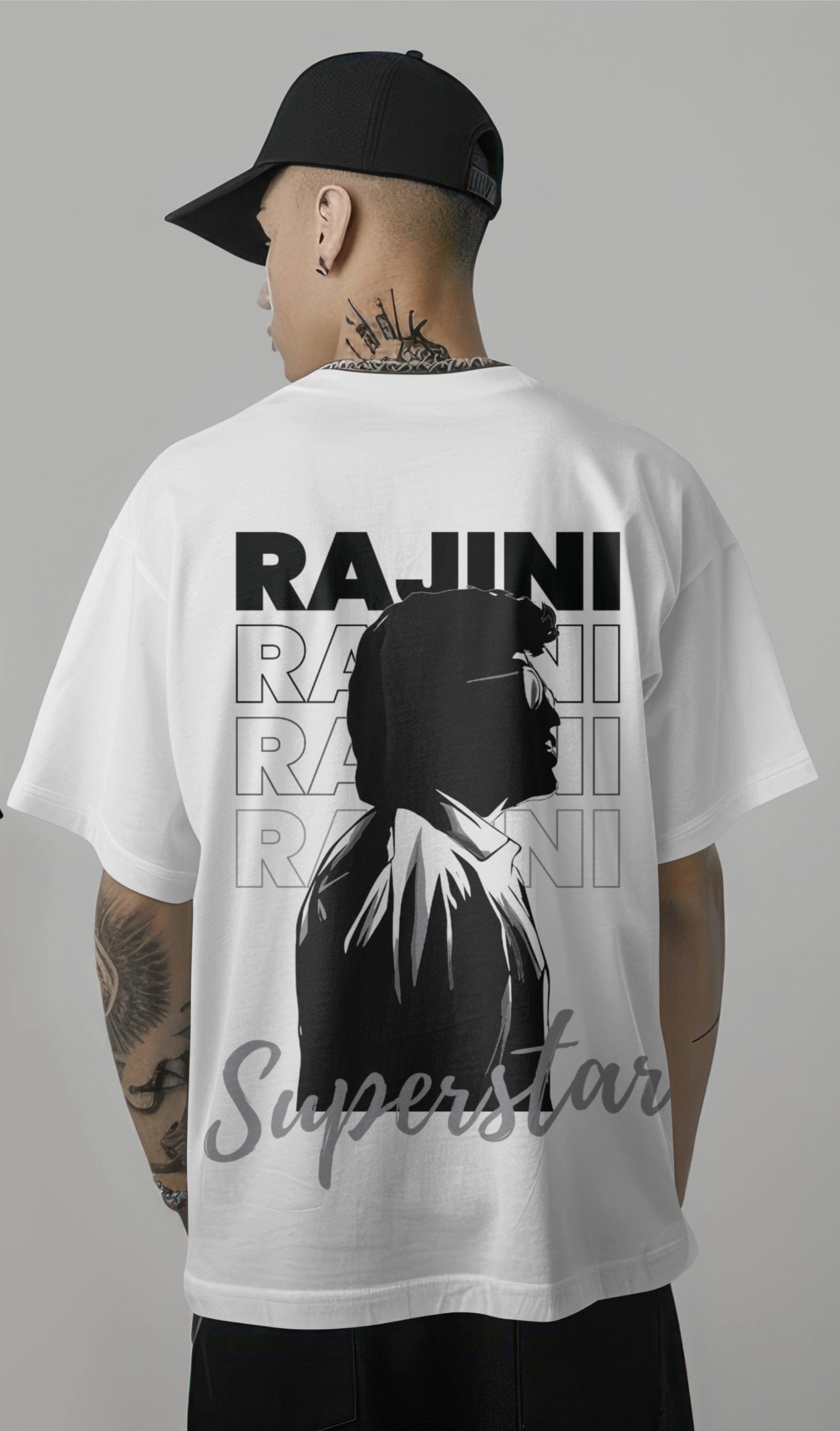 Rajini Superstar Back-Print Oversized T-Shirt – Black Drop Harble Outfits