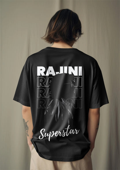 Rajini Superstar Back-Print Oversized T-Shirt – Black Drop Harble Outfits