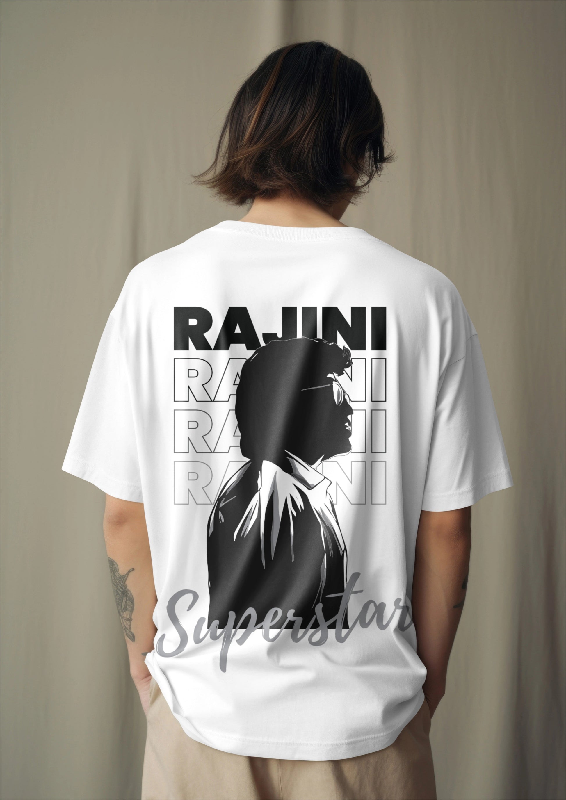 Rajini Superstar Back-Print Oversized T-Shirt – Black Drop Harble Outfits