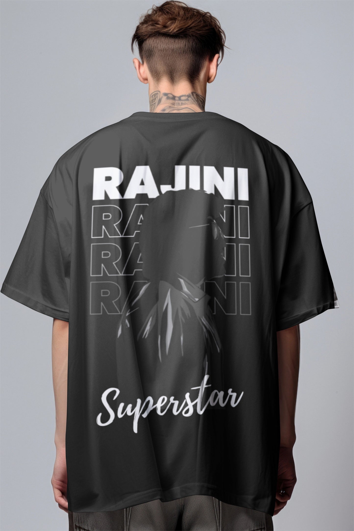 Rajini Superstar Back-Print Oversized T-Shirt – Black Drop Harble Outfits