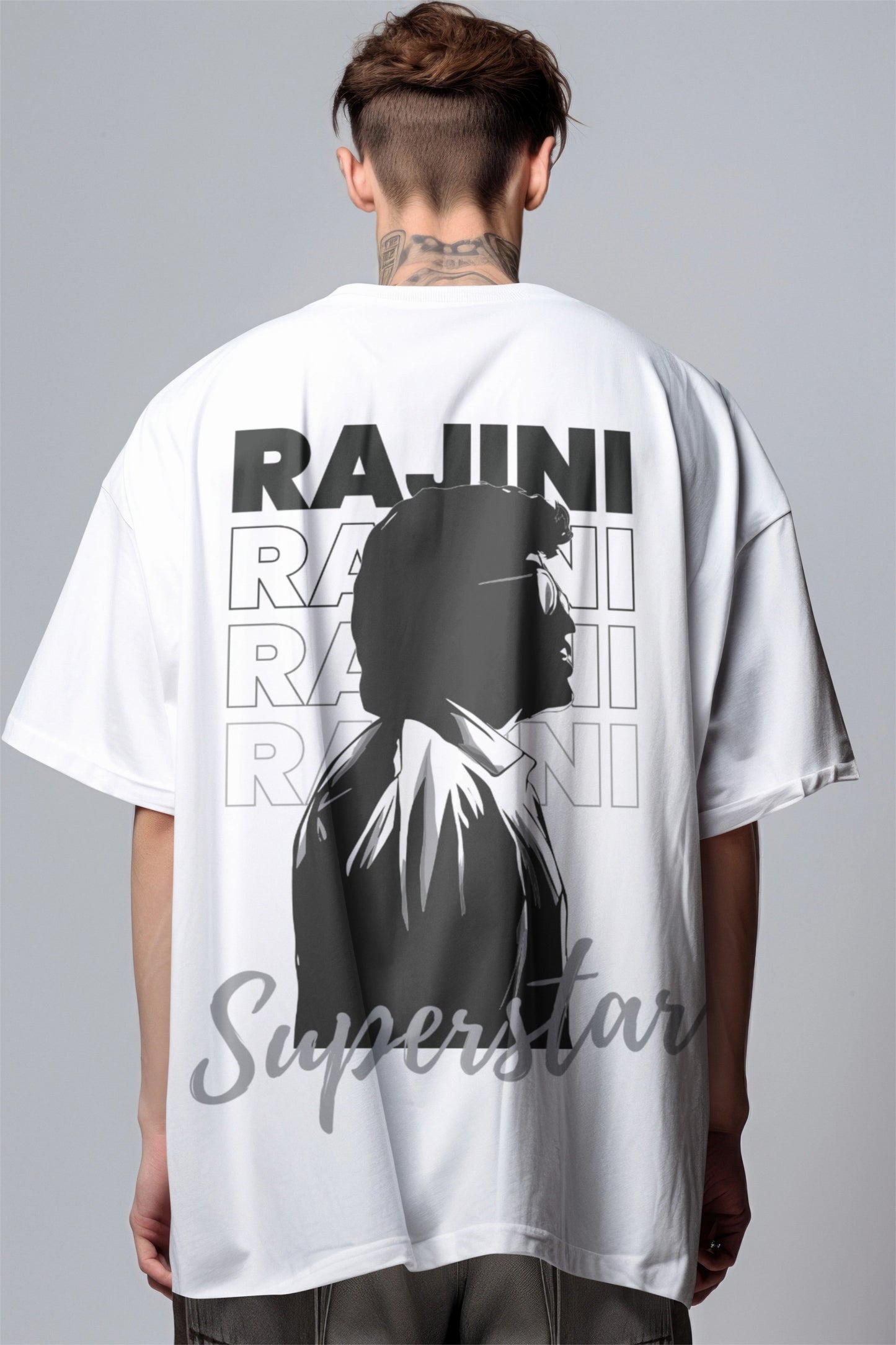 Rajini Superstar Back-Print Oversized T-Shirt – Black Drop Harble Outfits