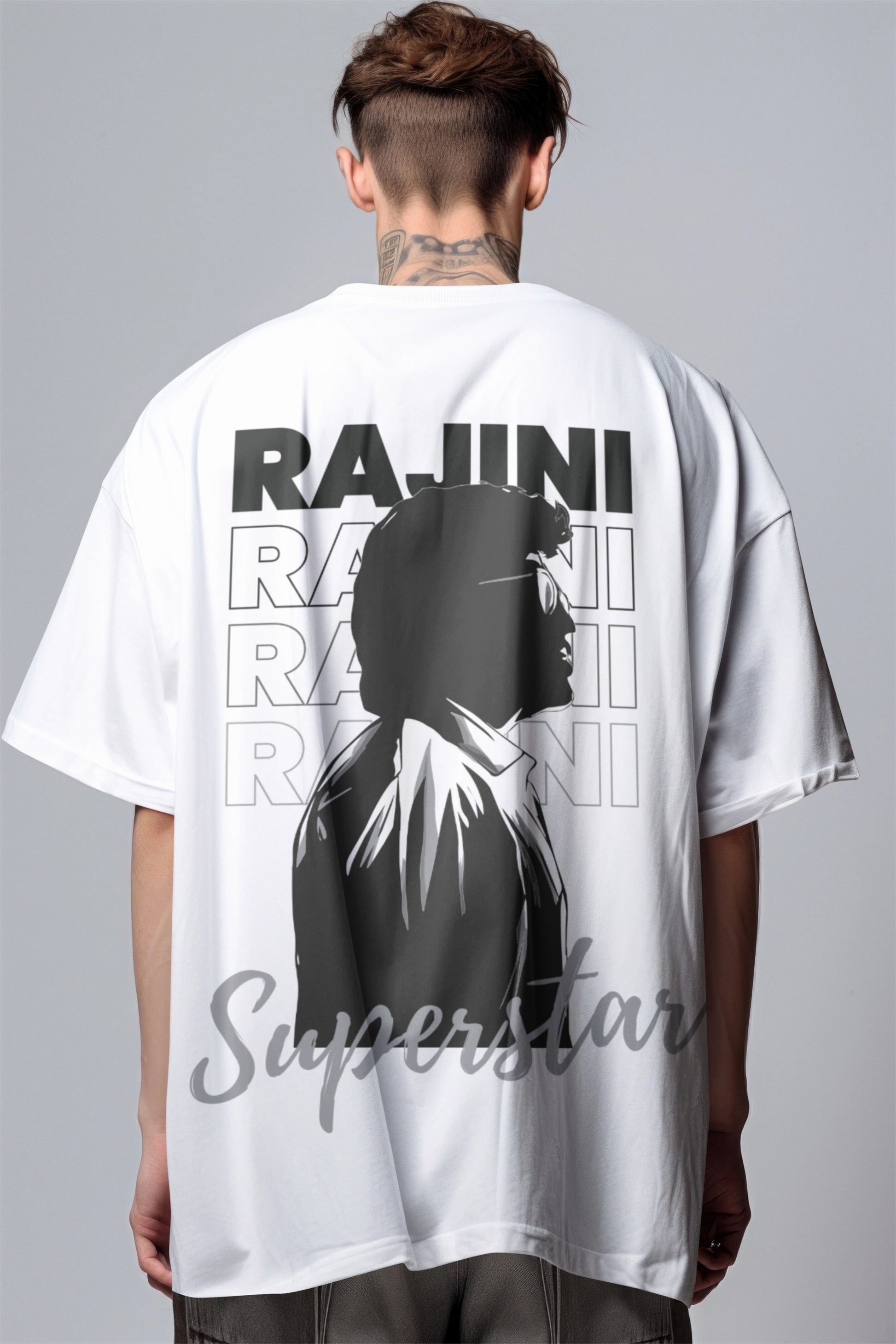 Rajini Superstar Back-Print Oversized T-Shirt – Black Drop Harble Outfits