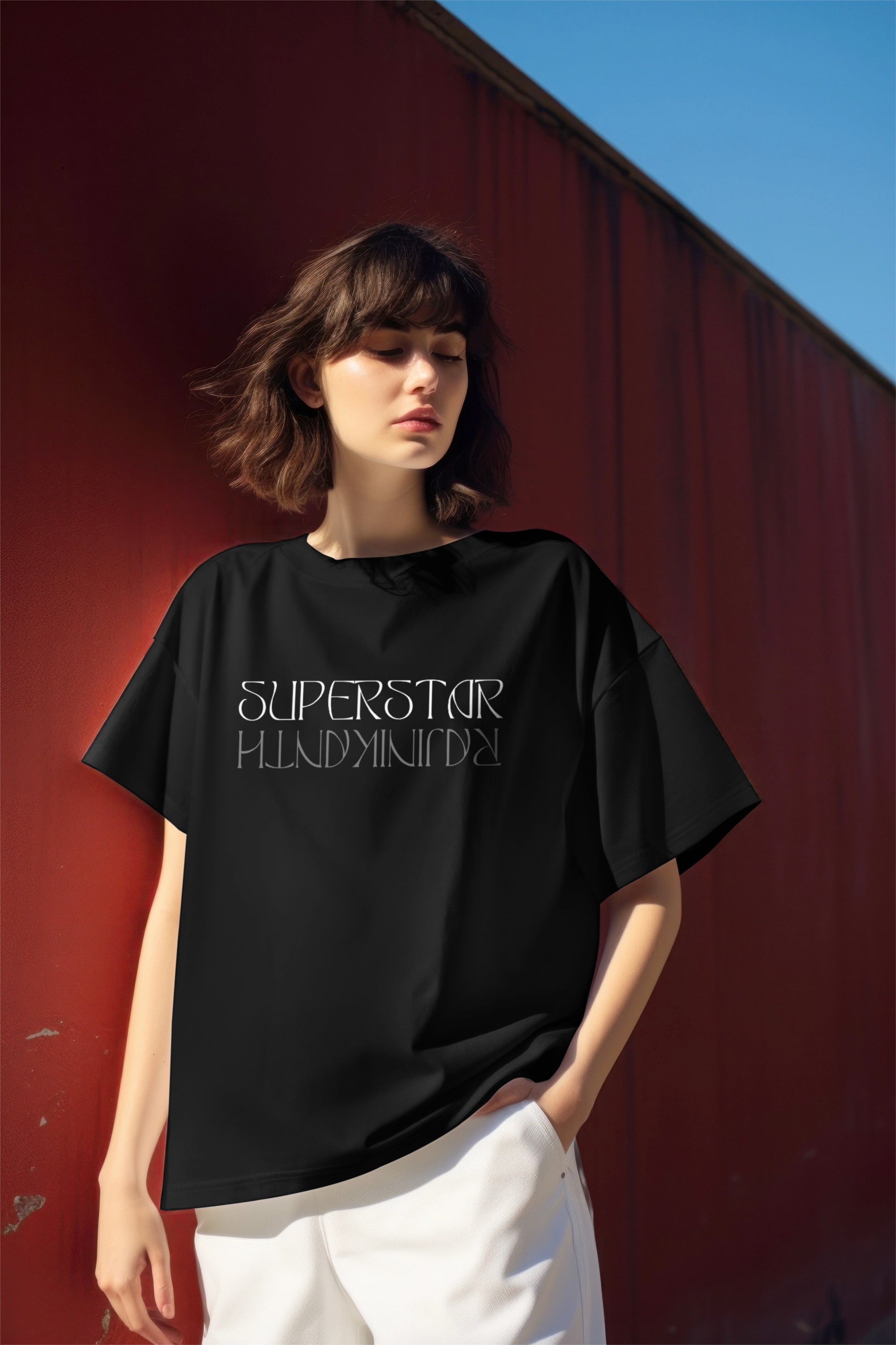 Rajini Superstar Back-Print Oversized T-Shirt – Black Drop Harble Outfits
