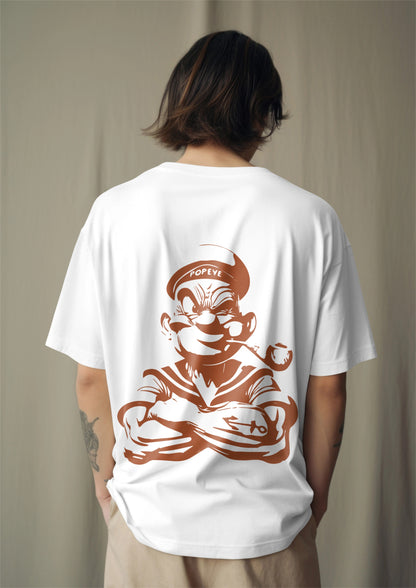 Popeye Graphic Back Print Oversized White T-Shirt Harble Outfits