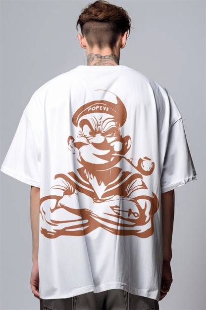Popeye Graphic Back Print Oversized White T-Shirt Harble Outfits